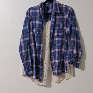 Pretty, mixed material button down top